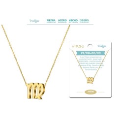 Collar Zodiaco Signo Virgo Acero Color Dorado - Implantacion Coleccion Constelaciones Zodiaco